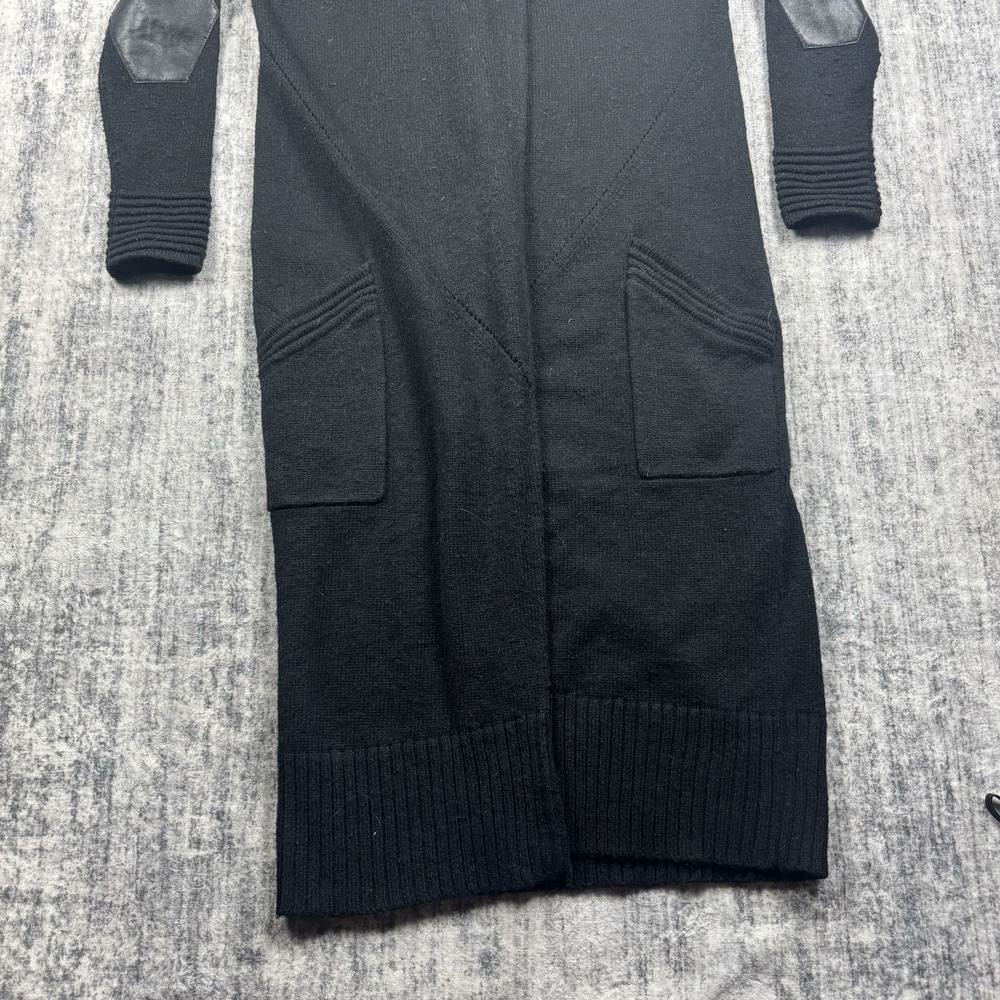 Skingraft Jonny Coto Sweater Coat Black Wool Sz M Leather Longline Cardigan - Picture 2 of 11